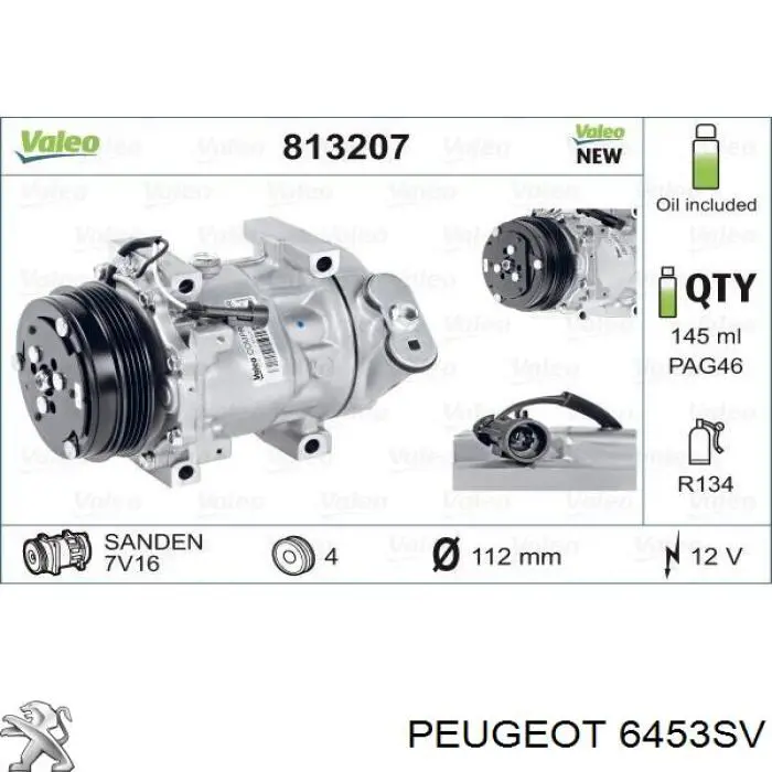 Компресор кондиціонера 6453SV Peugeot/Citroen