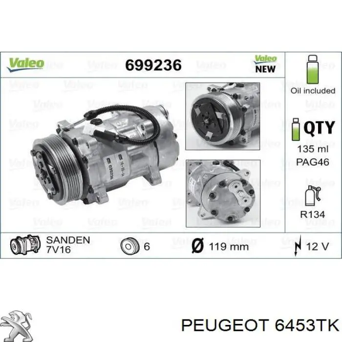 6453TK Peugeot/Citroen компресор кондиціонера