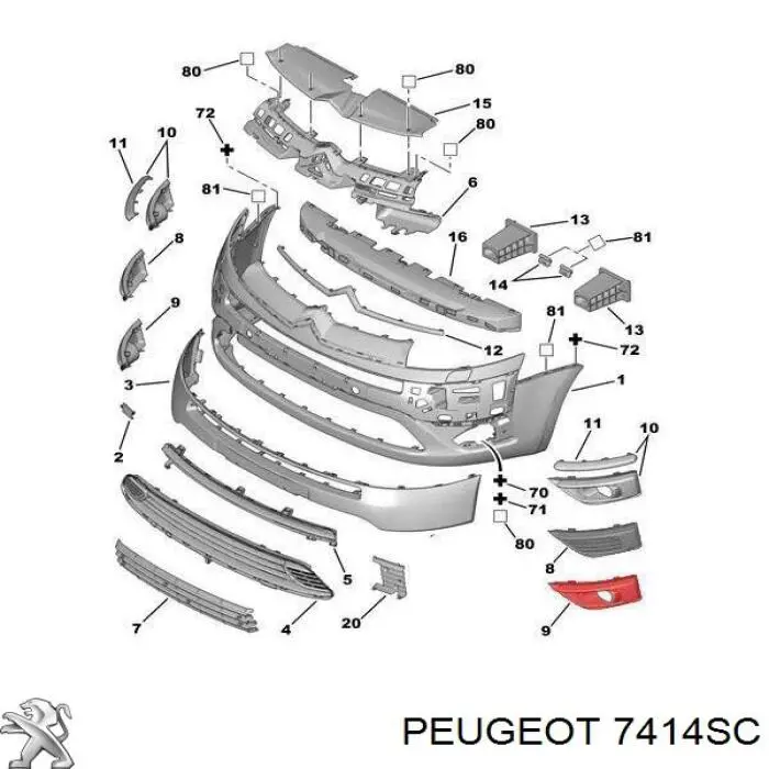 Решітка переднього бампера Peugeot/Citroen 7414SC ціна, від 68.62 USD