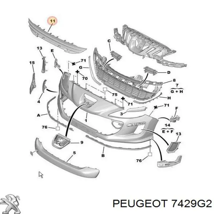 Решітка переднього бампера, центральна Peugeot/Citroen 7429G2 ціна, від 43.86 USD