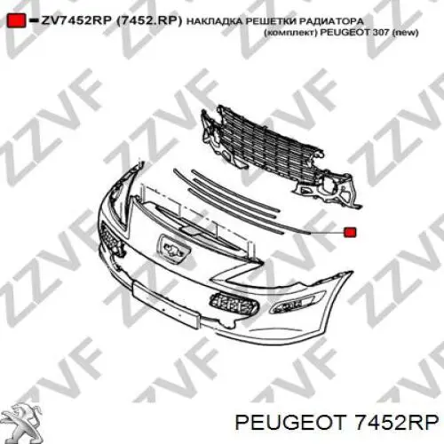 7452RP Peugeot/Citroen Решітка радіатора