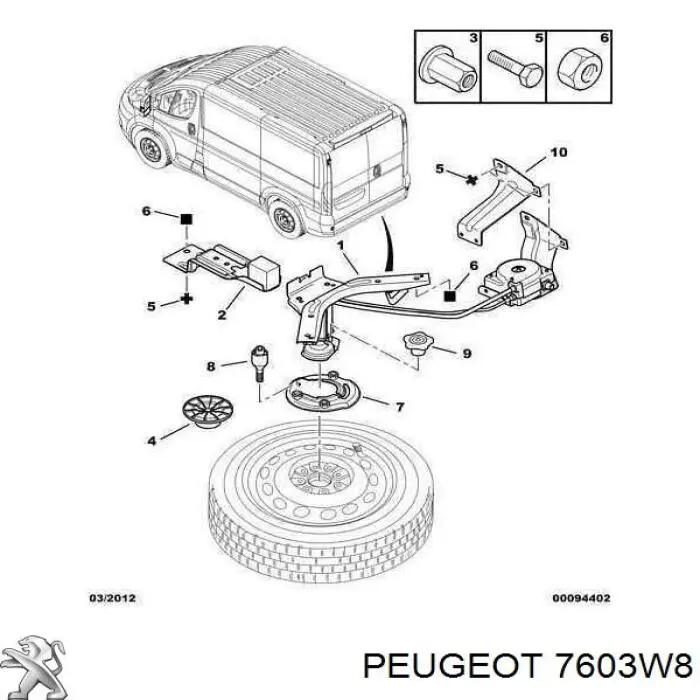 Купити 7603W8 Peugeot/Citroen Лебідка запасного колеса