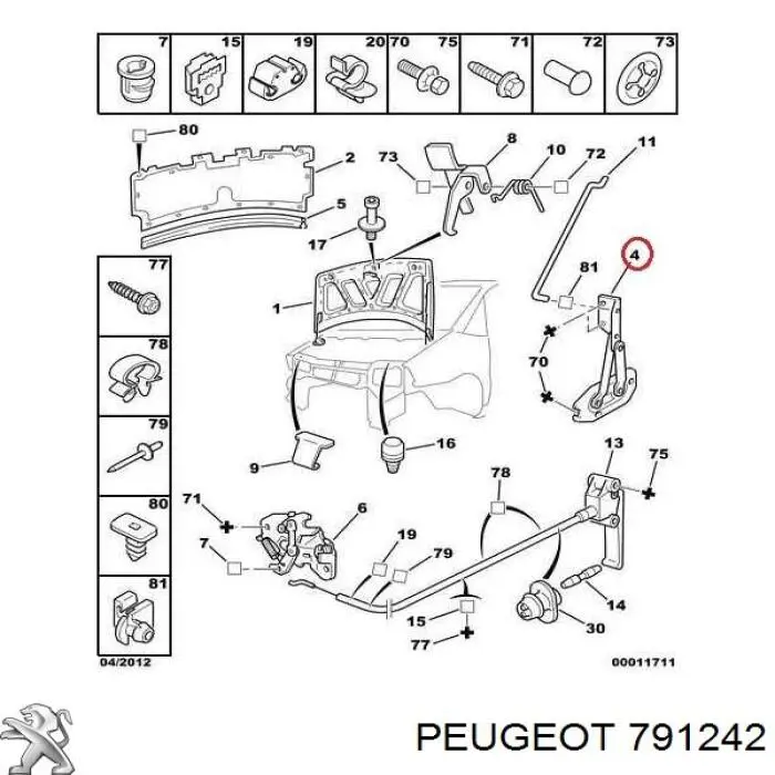 Петля капота, права Peugeot/Citroen 791242