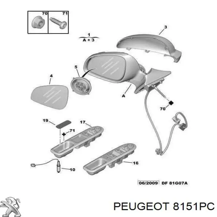 Скло дзеркала заднього виду, правого Peugeot/Citroen 00008151PC ціна, від 99.72 USD
