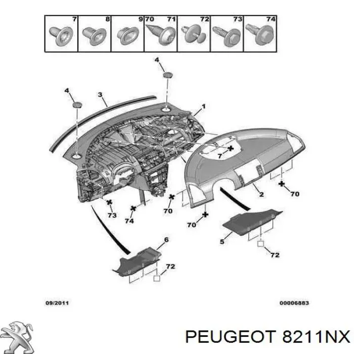 8211NX Peugeot/Citroen Панель салону передня "торпедо", верхня частина