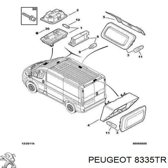 Плафон освітлення салона/кабіни, задній Peugeot/Citroen 8335TR ціна, від 27.03 USD