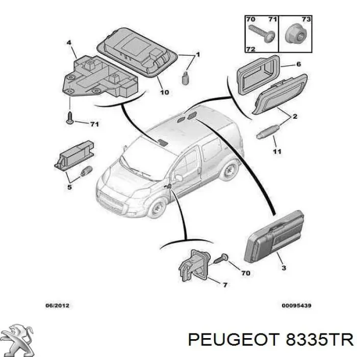 8335TR Peugeot/Citroen Плафон освітлення салону/кабіни, задній