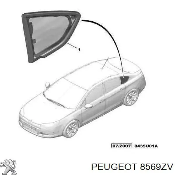 8569XP Peugeot/Citroen скло багажного відсіку, праве