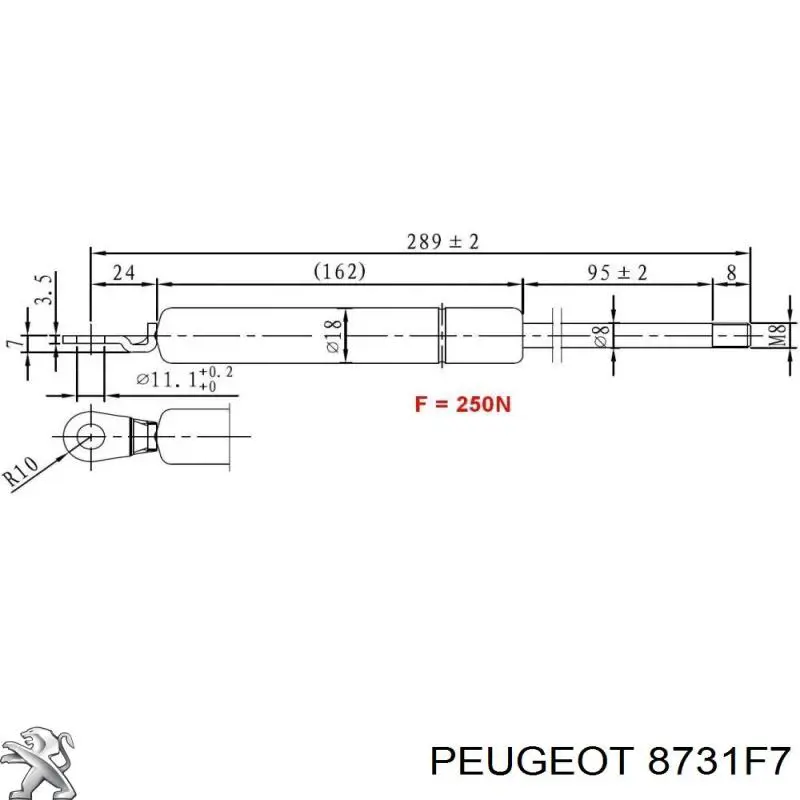 Амортизатор кришки багажника/ двері 3/5-ї задньої 8731F7 Peugeot/Citroen