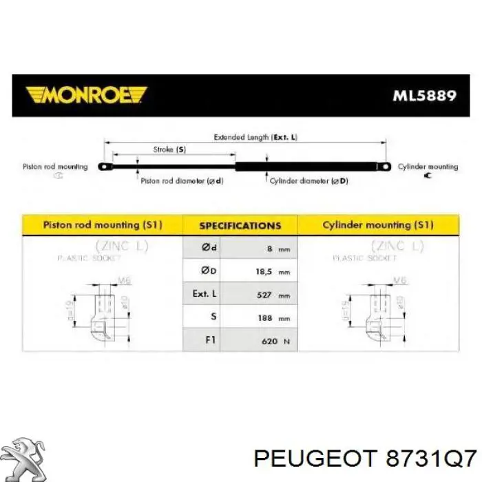 8731Q7 Peugeot/Citroen амортизатор кришки багажника/ двері 3/5-ї задньої