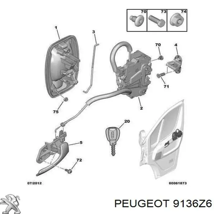 Замок передніх пасажирських дверей Peugeot/Citroen 9136Z6 ціна, від 213.33 USD