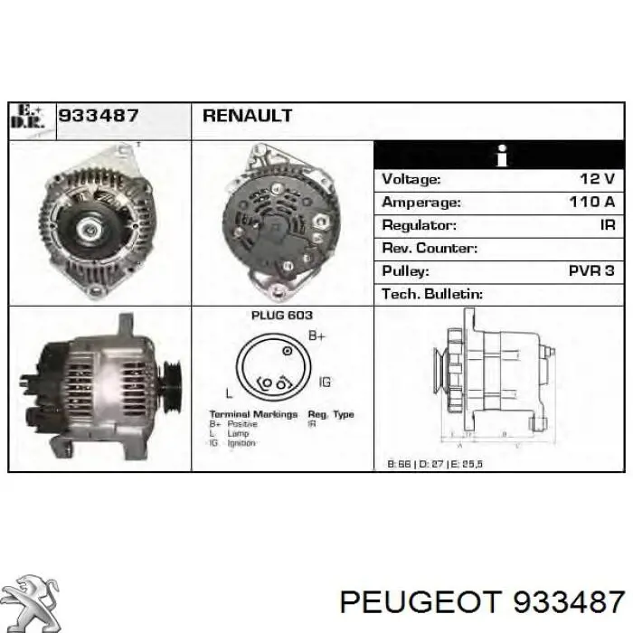 933487 Peugeot/Citroen Авто генератор