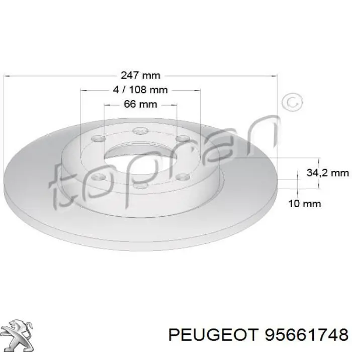 Диск гальмівний передній 95661748 Peugeot/Citroen