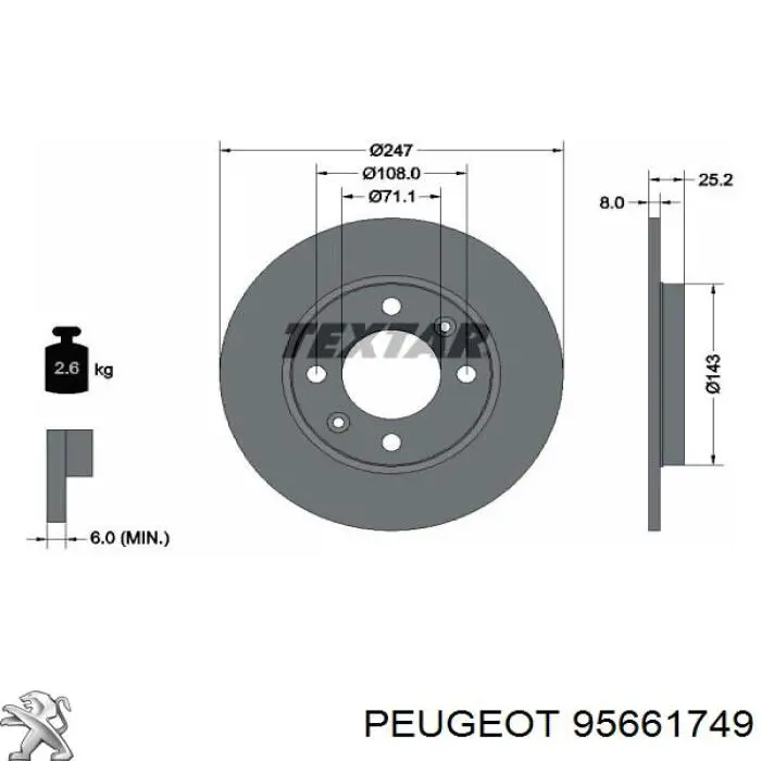 Купити 95661749 Peugeot/Citroen Диск заднього гальма