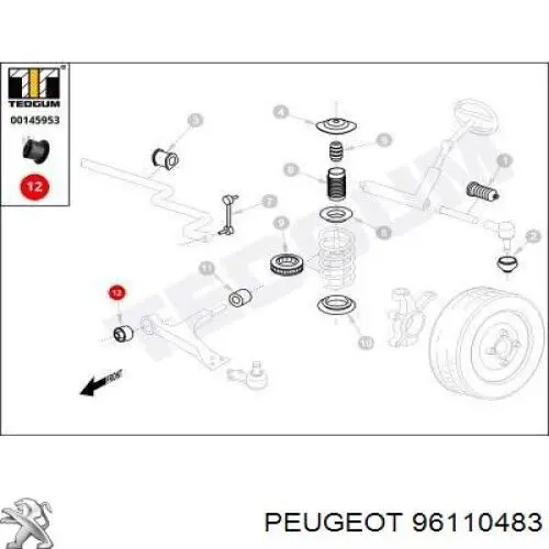 96110483 Peugeot/Citroen сайлентблок переднього нижнього важеля