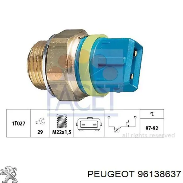 Термо-датчик включення вентилятора радіатора 96138637 Peugeot/Citroen