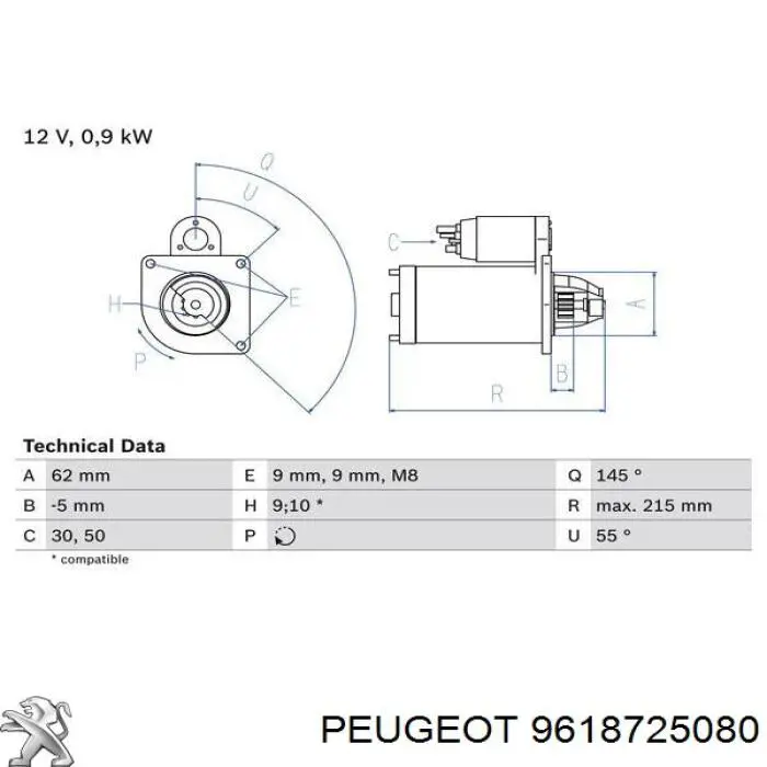 Стартер Peugeot/Citroen 9618725080 ціна, від 55.03 USD
