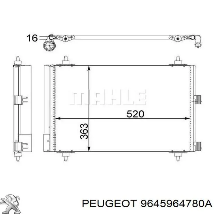 Конденсатор кондиціонера Peugeot/Citroen 9645964780A ціна, від 85.84 USD