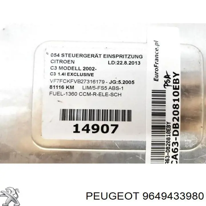  Peugeot/Citroen 9649433980 ціна, від 122.46 USD