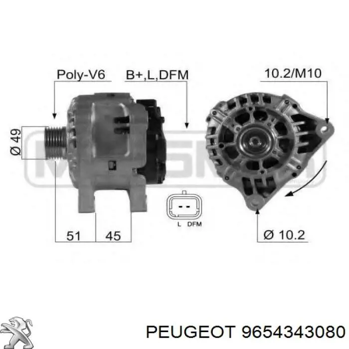 Генератор Peugeot/Citroen 9654343080 ціна, від 112.07 USD