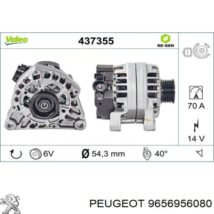 Генератор Peugeot/Citroen 9656956080 ціна, від 95.61 USD
