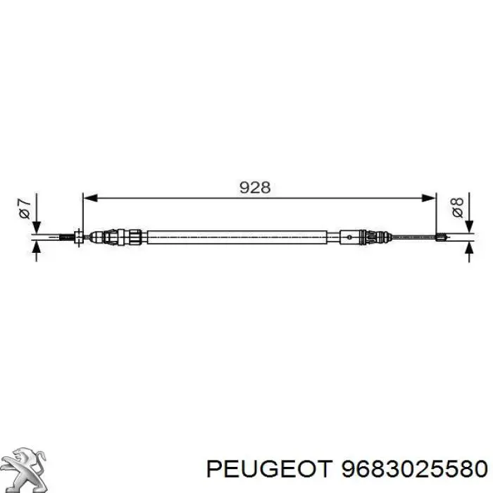 Трос ручного гальма задній, лівий 9683025580 Peugeot/Citroen