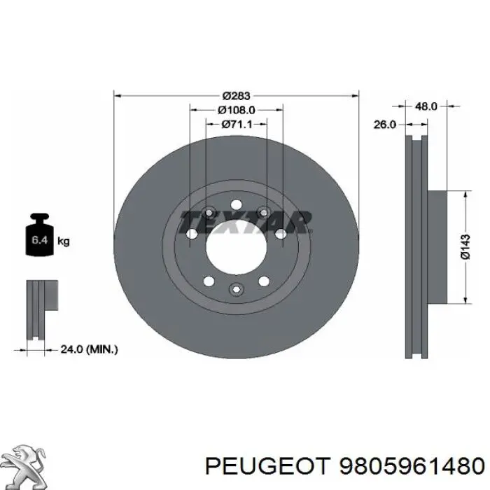 Диск переднього гальма Peugeot/Citroen 9805961480 ціна, від 46.59 USD