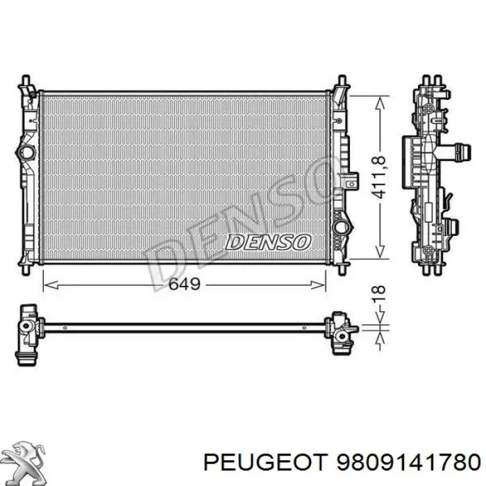 Радіатор охолодження двигуна 9809141780 Peugeot/Citroen