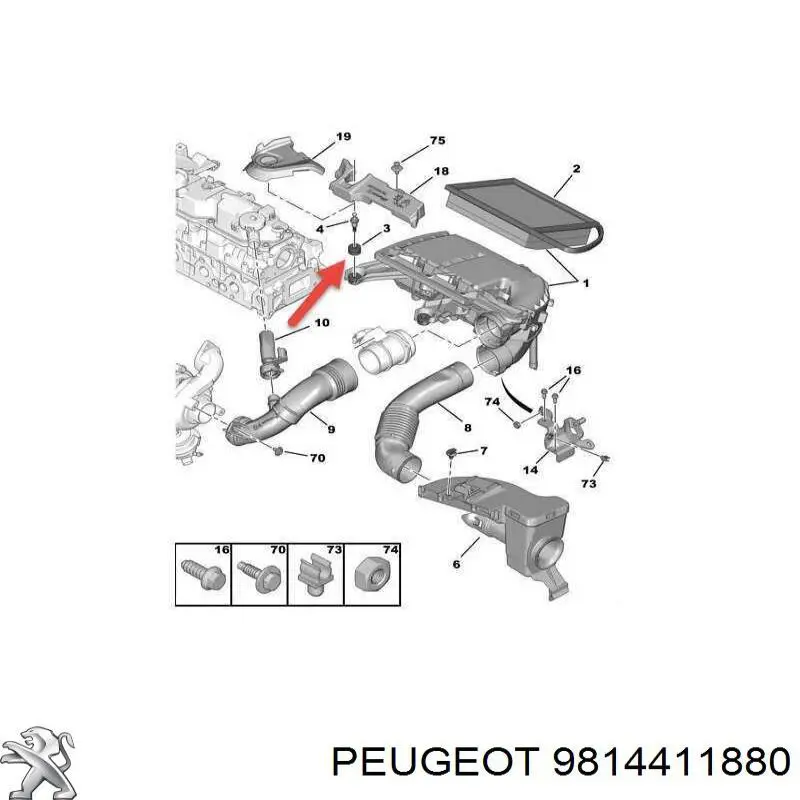 Подушка корпусу повітряного фільтра 9814411880 Peugeot/Citroen