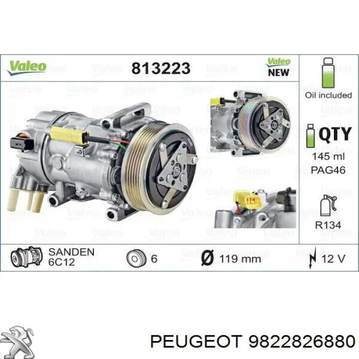 Купити 9822826880 Peugeot/Citroen Компресор кліматичної установки
