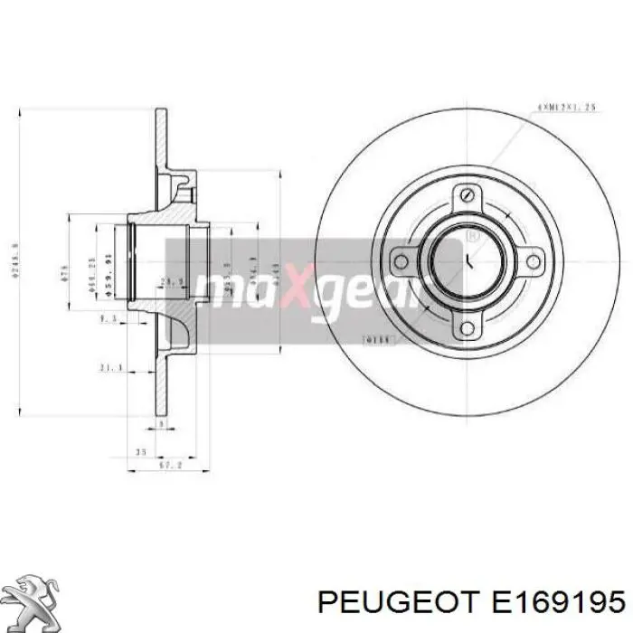 Купити E169195 Peugeot/Citroen Диск заднього гальма
