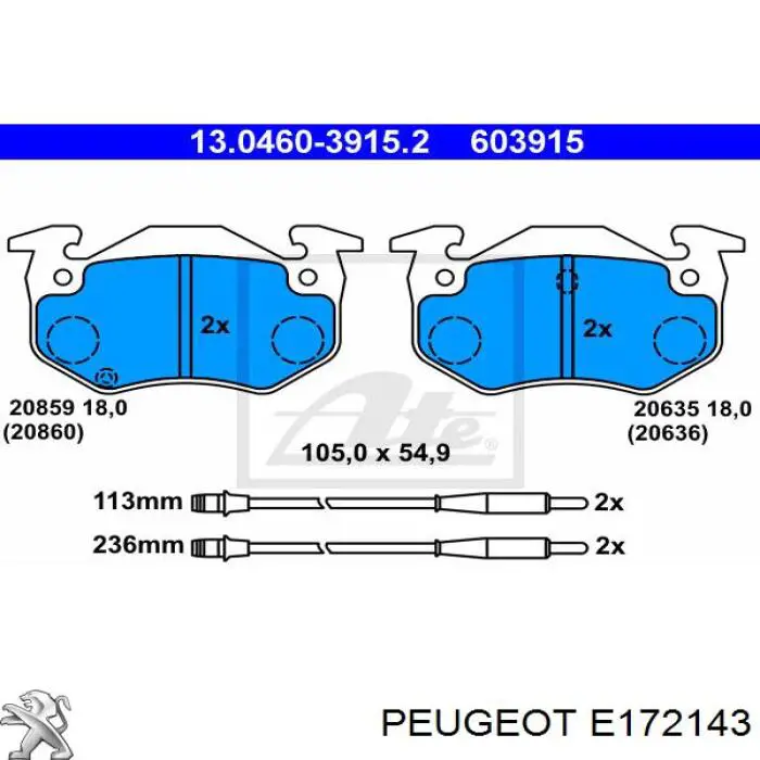 Колодки гальмівні передні, дискові E172143 Peugeot/Citroen