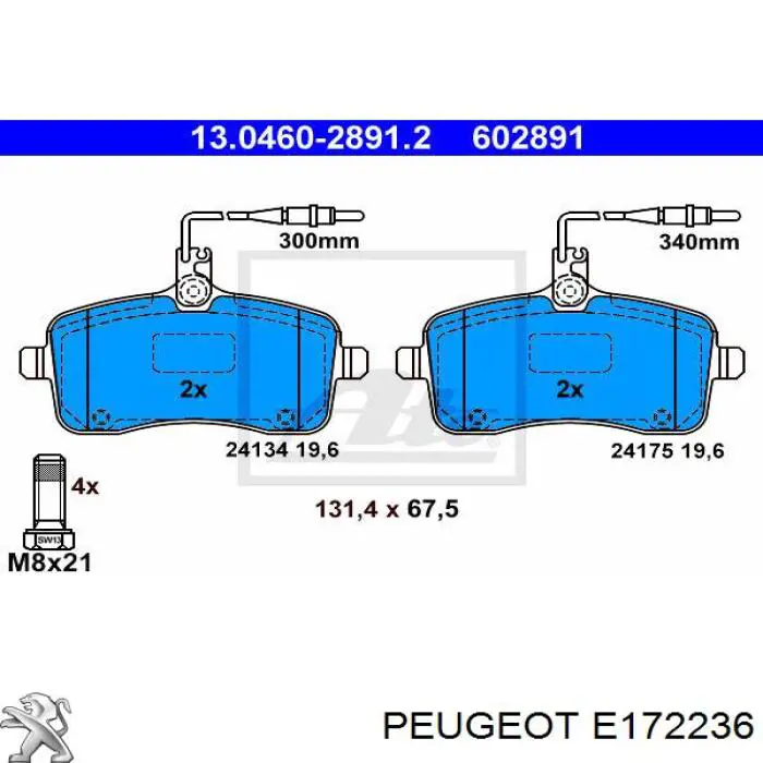 E172236 Peugeot/Citroen колодки гальмівні передні, дискові