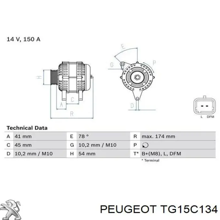 Купити TG15C134 Peugeot/Citroen Генератор