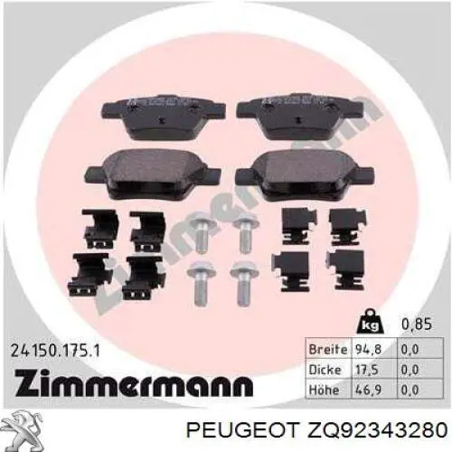 Колодки гальмові задні, дискові ZQ92343280 Peugeot/Citroen