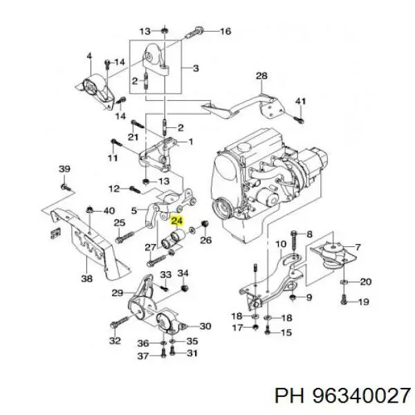96340027 PH Подушка (опора) двигуна, ліва задня