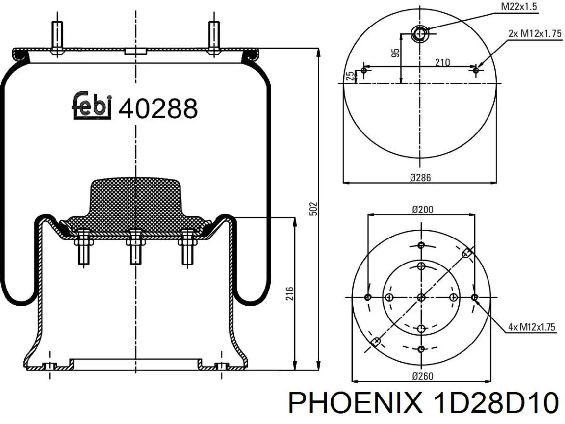 Пневмоподушка/Пневморессора моста 1D28D10 Phoenix