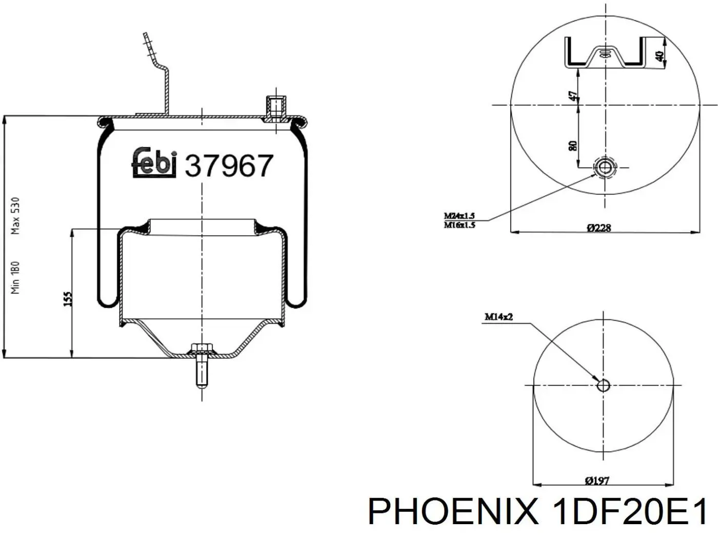 Пневмоподушка/Пневморессора моста Phoenix 1DF20E1 ціна, від 44.71 USD