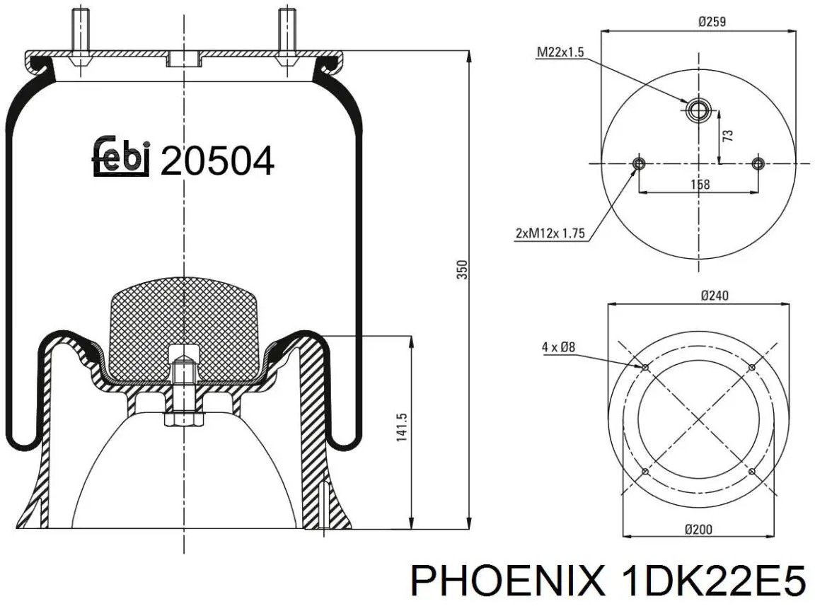 Пневмоподушка/Пневморессора моста Phoenix 1DK22E5 ціна, від 70.80 USD
