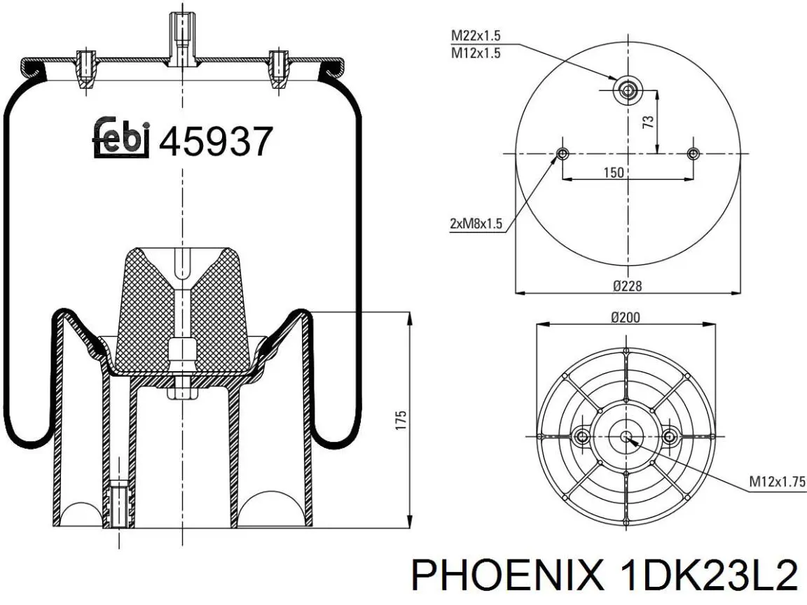 Пневмоподушка/Пневморессора моста 1DK23L2 Phoenix