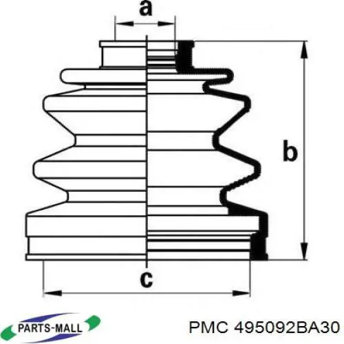 Пильник гранати зовнішній, правий Parts-Mall 495092BA30 ціна, від 6.96 USD