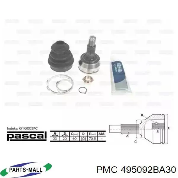Купити 495092BA30 Parts-Mall Пильник шарніра кутових швидкостей зовнішній правий