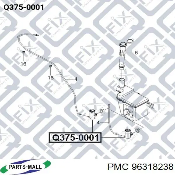 Насос-двигун омивача скла, переднього 96318238 Parts-Mall