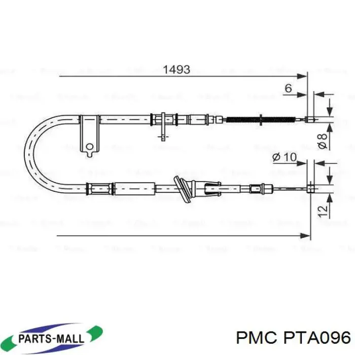 PTA096 Parts-Mall Трос ручника задній лівий