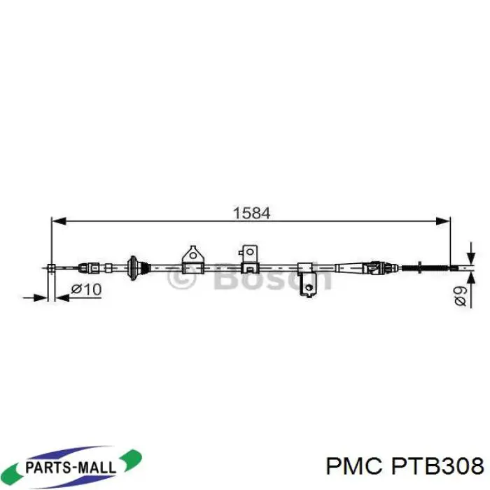 Трос ручного гальма задній, лівий PTB308 Parts-Mall