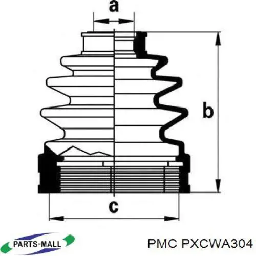 PXCWA304 Parts-Mall Пильник ШРУСа зовнішній, передній піввісі