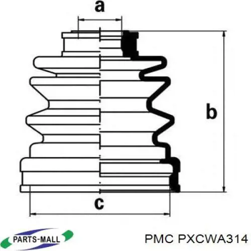 Купити PXCWA314 Parts-Mall Пильник шарніра кутових швидкостей внутрішній передній