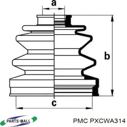 PXCWA314 Parts-Mall пильник шруса внутрішній, передній піввісі