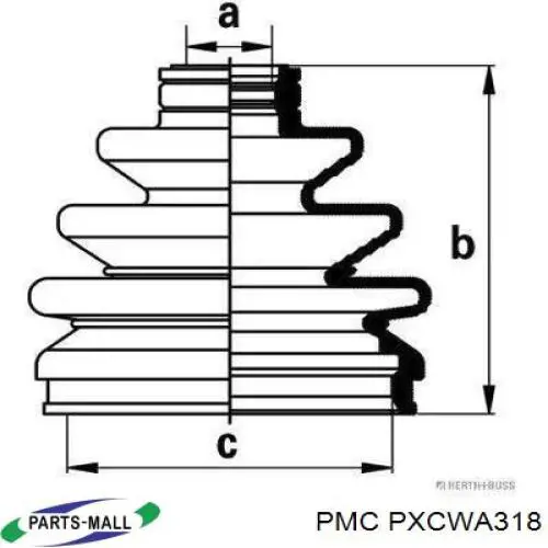 PXCWA318 Parts-Mall Пильник ШРУСа зовнішній, передній піввісі
