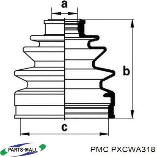 PXCWA318 Parts-Mall пильник шруса зовнішній, передній піввісі